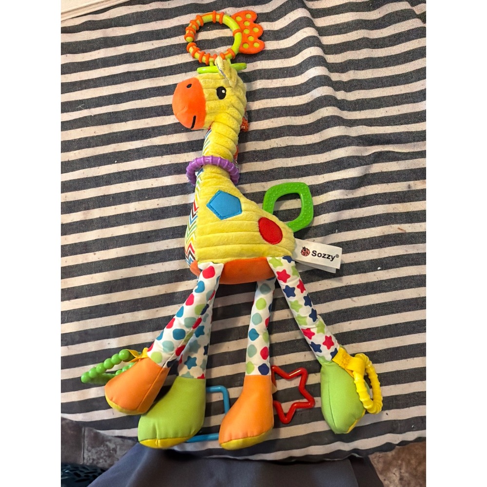 Sozzy Giraffe Plush Stroller Toy Infant Rattle Teether Activity Yellow
